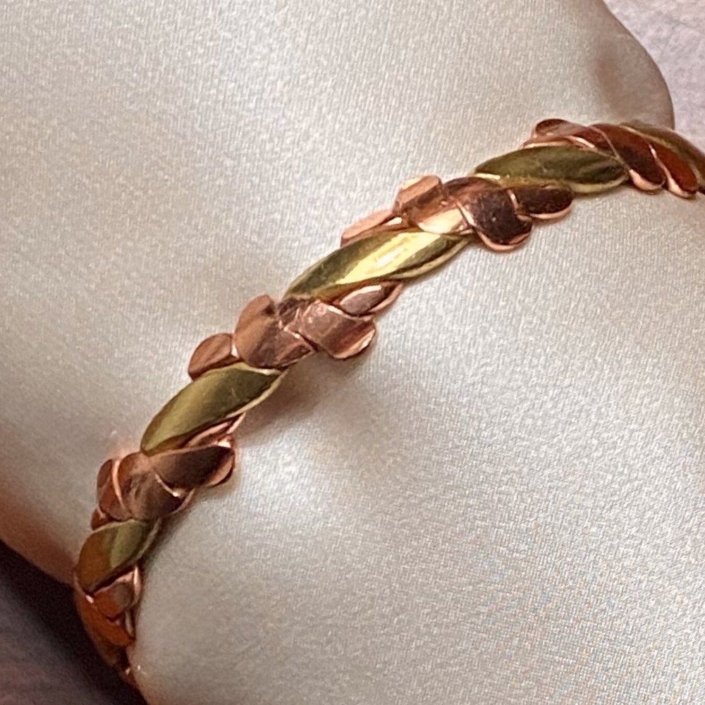 Vintage intertwined brass and copper hand-crafted bracelet from Spain