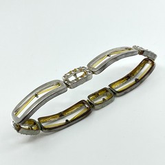 Vintage Art Deco Style Silver Tone Rhinestone Geometric Link Stretch Bracelet
