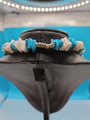 Vintage Natural White and Blue Puka Shells Necklace Barrel Clasp