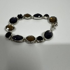 Vintage Scarab Bracelet Faceted Multi Colored Purple and Gold 7.5” Marked