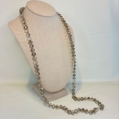 Vintage Smoky Gray Crystal Necklace Beaded Long Strand Magnetic Clasp 38″