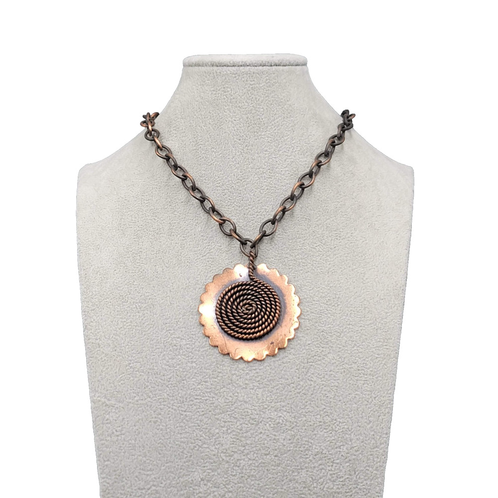 Vintage Copper Brutalist Pendant Necklace Statement 16″ MCM
