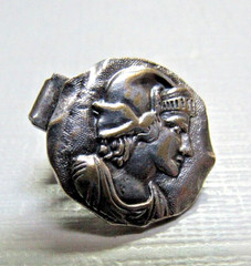 VTG. SILVER PLATED PEWTER ANCIENT EUROPEAN COIN CLIP ON LAPEL PIN