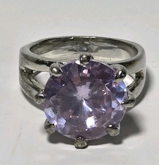 Vtg Purple Faceted Glass Silver Plated Double Shank Solitaire Ring Sz 5.25 (J2)