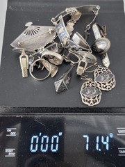 Rare Antique 1940s Siam Sterling Silver Niello Jewelry His And Hers Complete Set