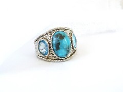 Vintage Sterling Silver 925 Large Turquoise Blue Topaz Unique Ring Size 9.5