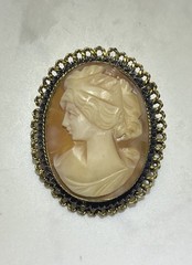 Vintage Cameo Pendant and/or Brooch Pin Set in a Gilt Sterling Silver Mount