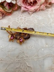 Vintage Pin Lavender Pink Crystals Gold Plated Flower Pin Bouquet of Flowers 3″