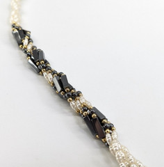 Vtg Rice Pearl & Hematite Multi Strand Twisted Beaded Statement Station Necklace