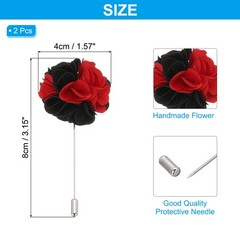 2 Pcs Flower Boutonnieres Pin Lapel Pin for Men Camellia Flower Black/Red