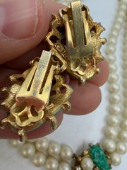 Vintage Necklace ART Signed Clip Earrings Simulated Pearl Beads Lot Matching PJ