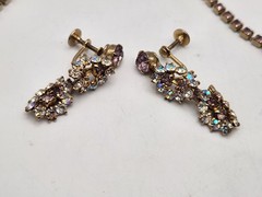 Vintage Light Purple Lilac & AB Rhinestone Necklace & Screwback Earrings Set