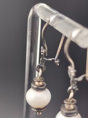 Vintage 9mm Freshwater Pearl Oxidized Sterling Silver 4cm Dangle Earrings