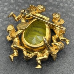 Vintage Jeanne Brooch Cherub Angel Marbled Swirl Yellow Rhinestone Nouveau Style
