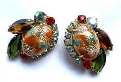 Fabulous Delizza & Elster for TARA Easter Egg Earrings Orange, Green, Brown AB