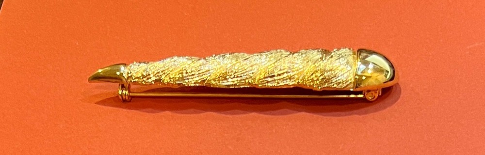 Vintage Brooch Bar Pin MJ ENT Modernist Gold Tone Rope Textured 3.25 Inches Long