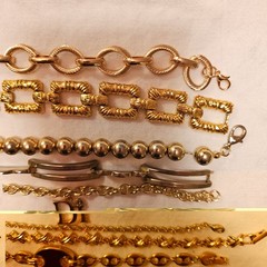 Vintage Gold Tone Bracelet Lot OF 10 Estate Costume Jewelery Links LooP DI B85