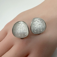 VTG Einar Modahl Norway Sterling Silver White Enamel Clip-On Earrings 5.7g #gcc
