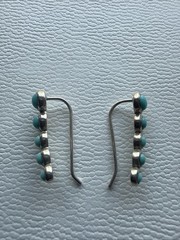 Sterling Silver 925 Graduating Faux Turquoise Glass Earrings Ear Climber SI Mark