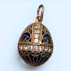 Sterling Silver Gold Vermeil Enamel Rhinestone Russian Mini Egg Charm Pendant