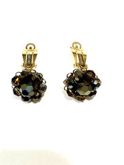 Estate Marvella Brand AB Finish Crystal & Gold Clip-on Earrings (1 Oz) Vintage