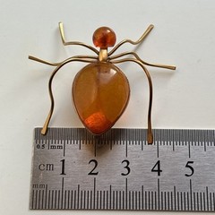 Vintage 70s Russian USSR Baltic Amber Ant Insect Bug Spider Gold Plate