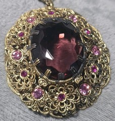 Vintage West Germany Ornate Flower Rhinestone Filigree Necklace Purple Amethyst