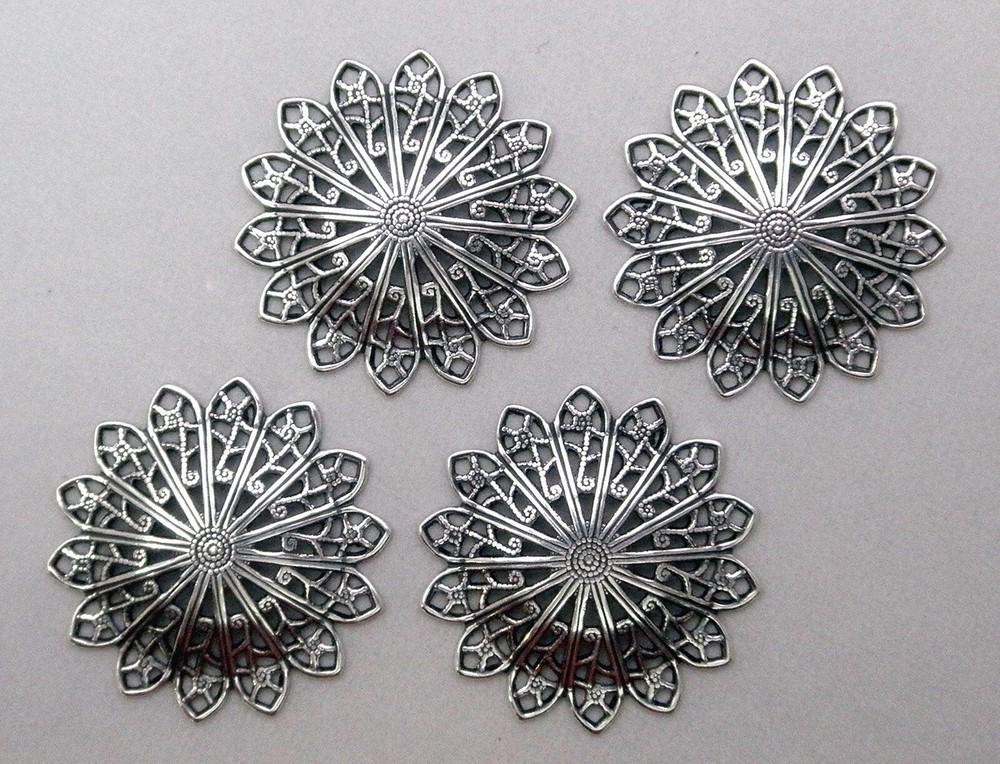 #0031 ANTIQUED STERLING SILVER PLATED DAPPED FILIGREE COMPONENT/CONNECTOR – 4 Pc