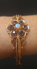 Stunning Vintage 14 KT Solid Yellow Gold Bracelet with White Opal and Sapphires