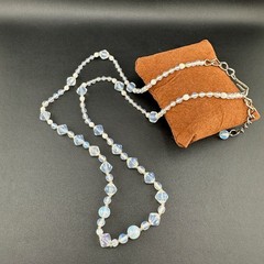 Vintage Opalite Glass Bead Necklace 31″ Faceted Round Hook Clasp Adjustable