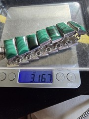 Vintage Mexico 950 Sterling Silver Malachite Inlay Link Panel Bracelet – 6.5”