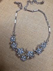 Vintage Coro silver blue rhinestone necklace And Matching Bracelet