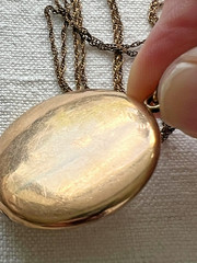 Antique W & H Co. Fleur De Lis Gold Filled Locket Pendant with Necklace Chain