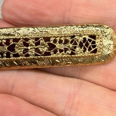 Vintage Brooch Gold Tone Filigree Bar Hearts 2.5 Inches