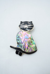 Vintage Mexico Silver Abalone Inlay Cat Brooch Modernist Pin