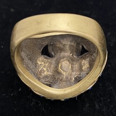 VTG Deco Styled Motif Dome CocktailStatement Ring Size 9.5 Goldtone Blue Stones