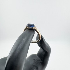 Vintage Blue Oval Faux Sapphire Ring Gold Tone Solitaire Minimalist Dainty