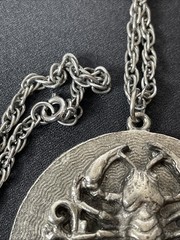Vintage Edlee Scorpio Astrology Zodiac Rock Pendant Necklace Long Silver Tone