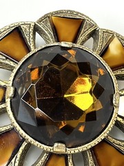 HUGE 2.5” Vtg Miracle Scottish Celtic Cloak Pin Brooch Glass Cairngorm /Agate