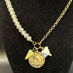 Vintage Brassy Bronzy Necklace & Charms of Mixed Metals: Heart, Bird, Squirrel