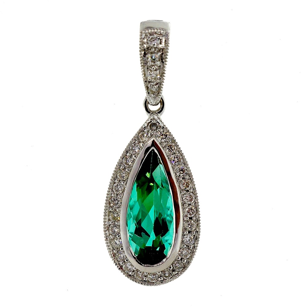 Fine 1.03ct Green Tourmaline Diamond 18k White Gold Pendant Enhancer