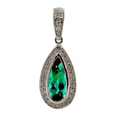 Fine 1.03ct Green Tourmaline Diamond 18k White Gold Pendant Enhancer