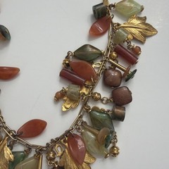 Vintage Fall Charm Necklace: Pearl Acorns, Art Glass Leaves, Autumn Jewelry