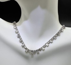 Vintage Baguette & Round Faceted Rhinestone Necklace 16″