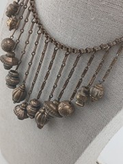 Victorian Revival Russian Gold Festoon Bib Dangling ribbed orbs Collar necklace