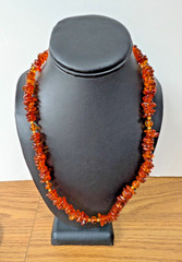 Vintage Genuine Baltic Amber Necklace Chip Cognac Gold Filigree Box Clasp 20”