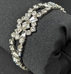 Brilliant Parco Rhinestone 50’s Bracelet Baguette Round Square Clear 7.25″