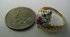 GOLD PLATED STERLING SILVER RING RUBY CZ CUBIC ZIRCONIA CLUSTER RING US Size7