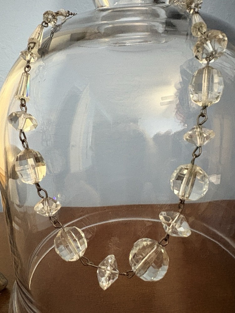 Art Deco Sterling Silver Faceted Rock Crystal Necklace 17 Inches