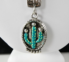 Vintage Southwestern Style Necklace Silver Tone Turquoise Color Cabochons Cactus